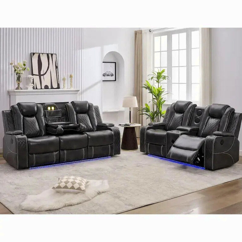 Power Reclining Living Room Sofa, 3 Seats, Faux Leather, 82 Inches Wide - Dual Recliners