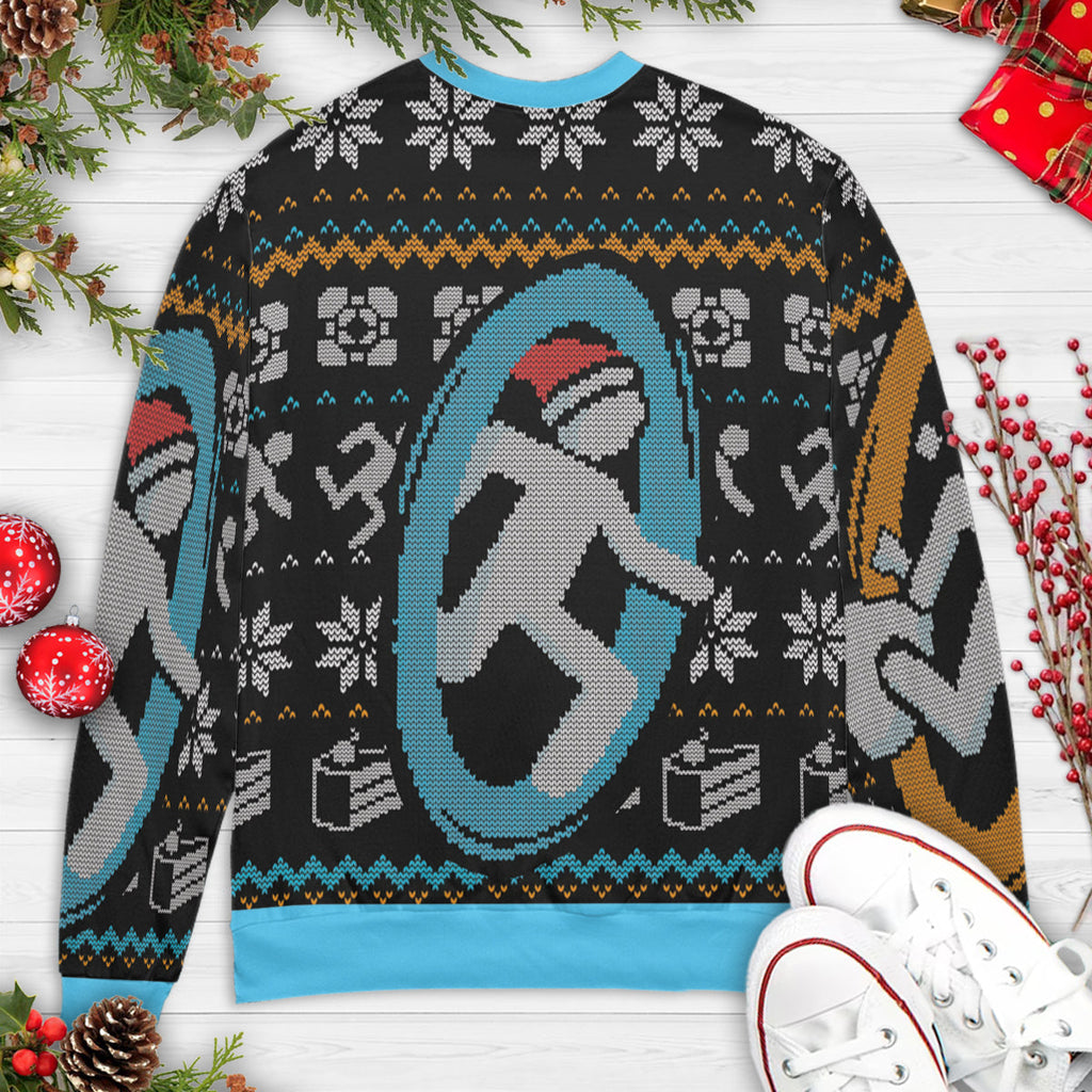 Portal guy Orange and Blue Ugly Christmas Sweatshirt