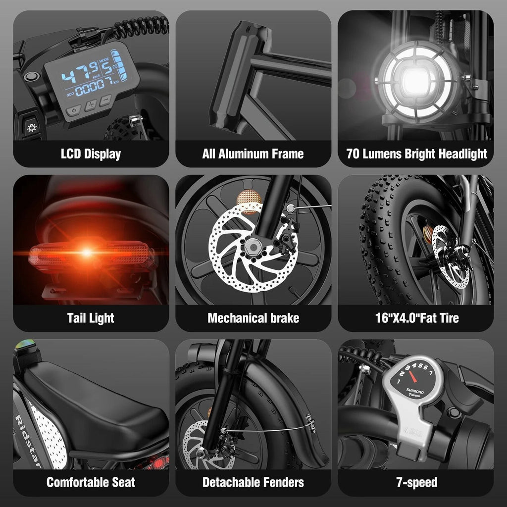 1500W Electric Mountain Bike 48V 20Ah, 20 inch Fat Tires, Shimano 7-Speed, Full Suspension - q20-1500w