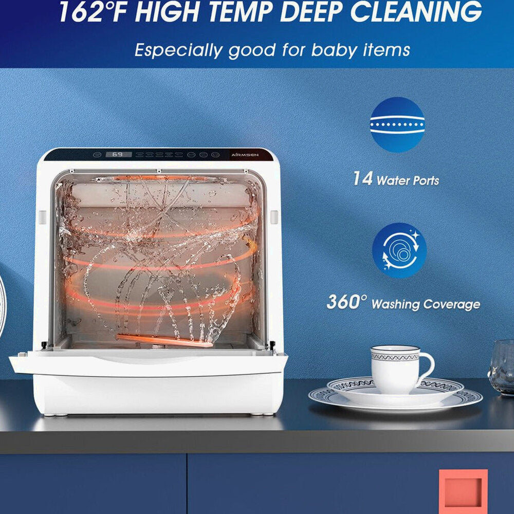AIRMSEN Portable Countertop Dishwasher, 5-Liter Built-In Water Tank, 5 Washing Programs - AE-TDQR03