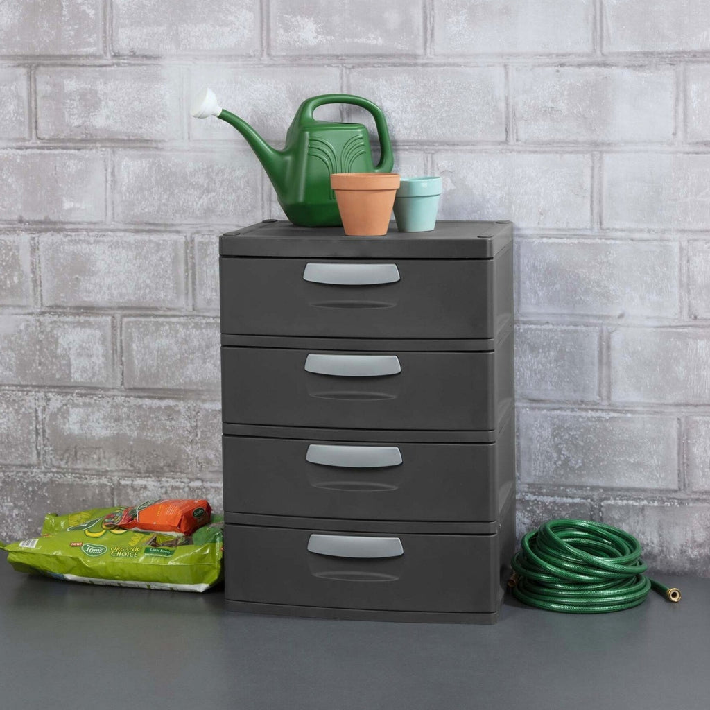 Sterilite Heavy-Duty 4 Drawer Plastic Storage Unit, Flat Gray