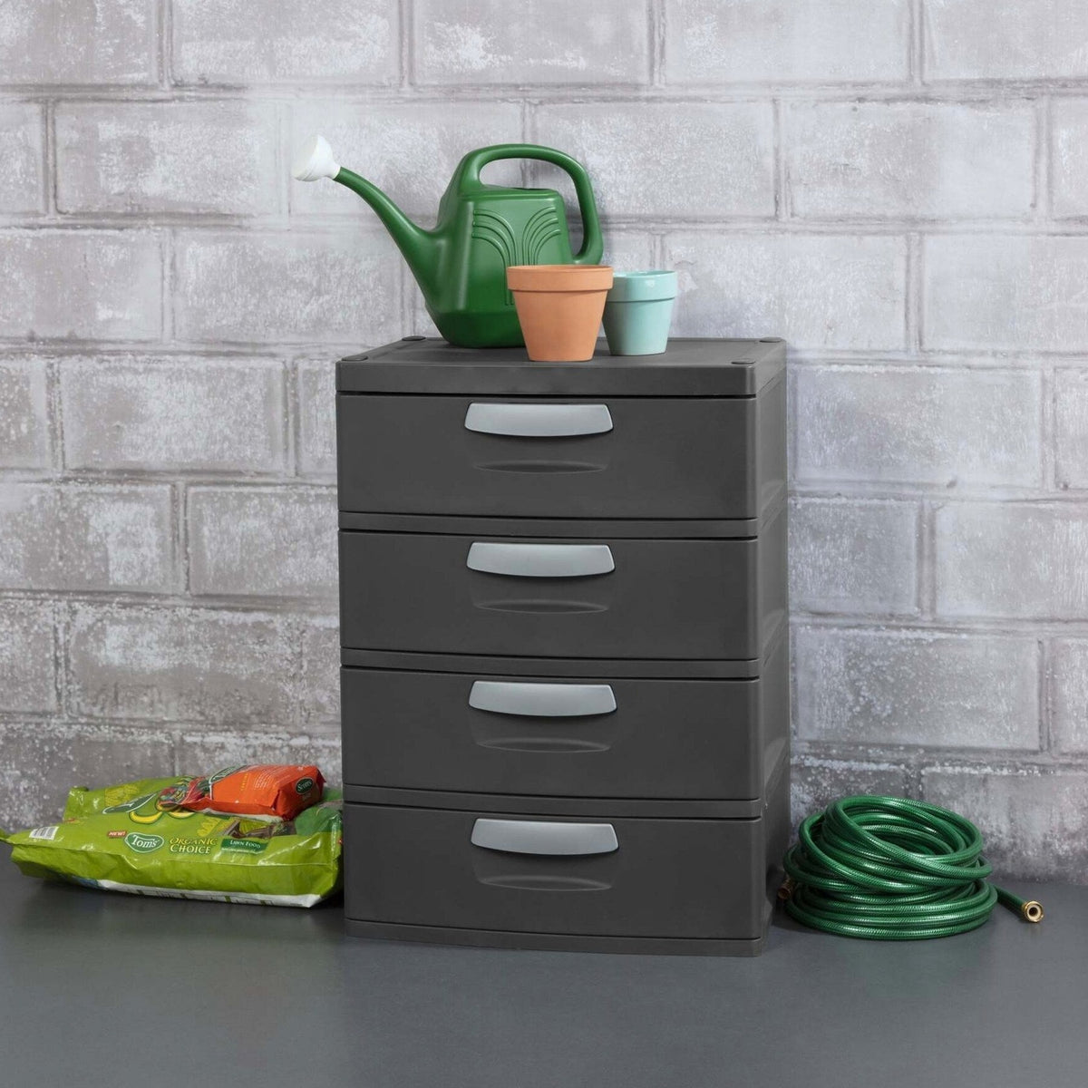 Sterilite Heavy-Duty 4 Drawer Plastic Storage Unit, Flat Gray