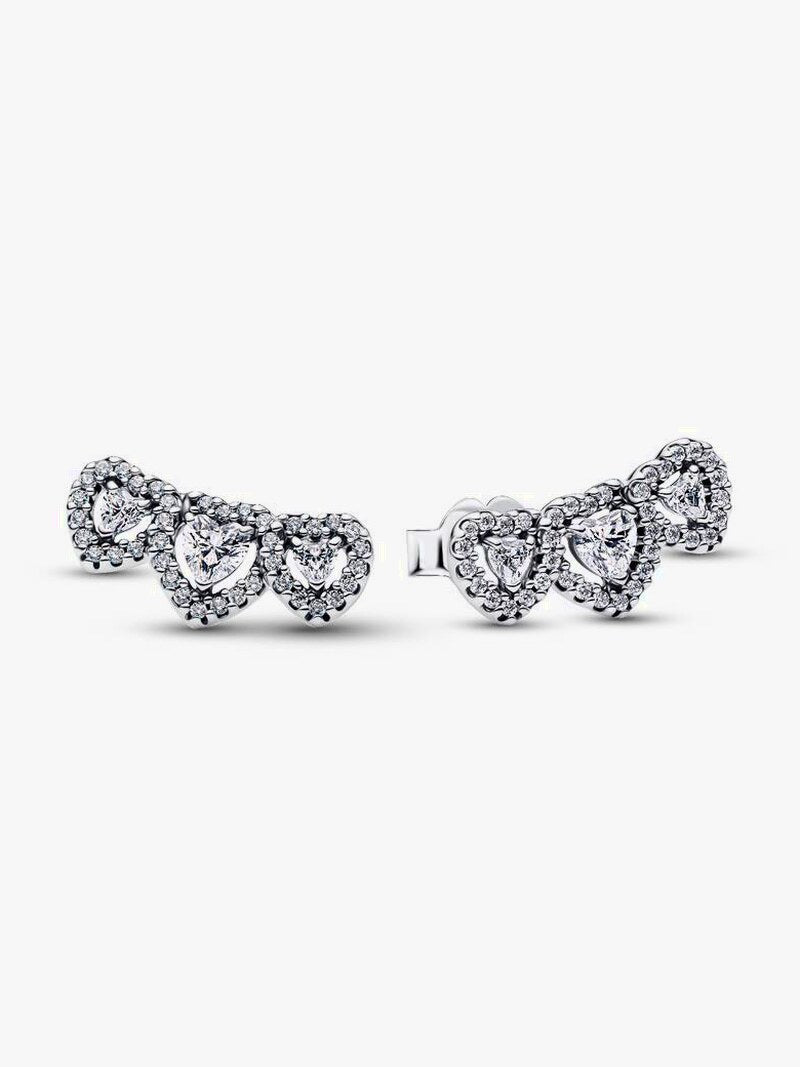 Sterling Silver Three Heart Stud Earrings