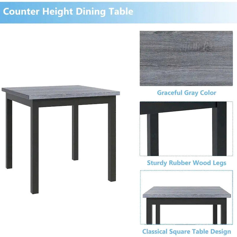 5-Piece Counter-Height Dining Set With Solid Wood Table And 4 Padded High-Back Chairs