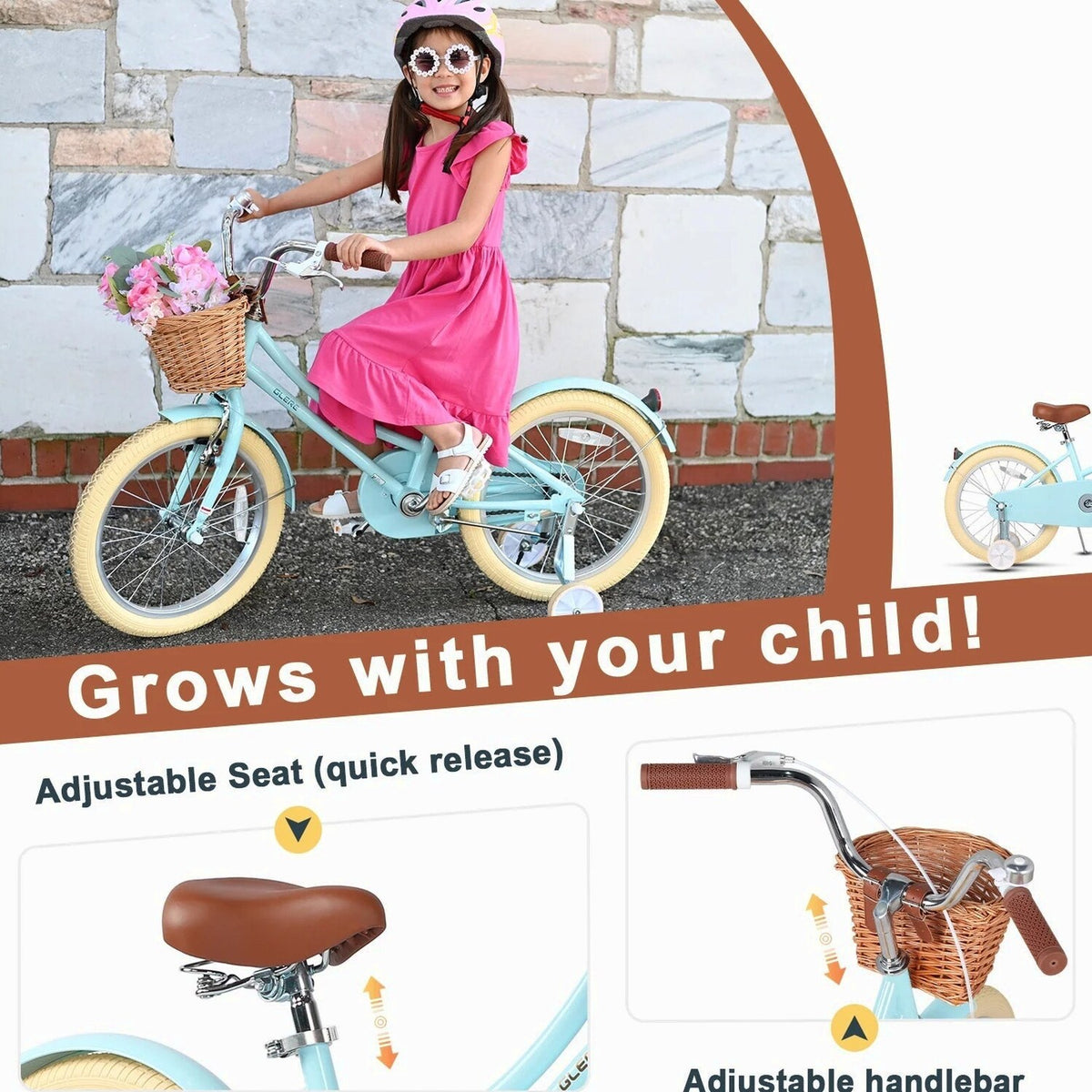 Glerc Girls' Kids' Bike, 12 inch, Pink, Ages 2-4 Years - Little Molly