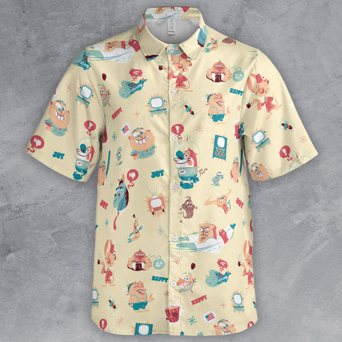 Ren and Stimpy Pattern Button Down Shirt