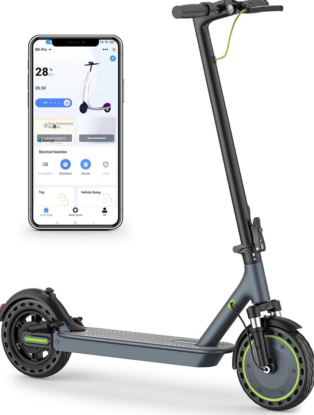 Roinside Electric Scooter, 8.5 in Solid Tires, 350W, 19 MPH, 21-23 Miles - UP12 Plus