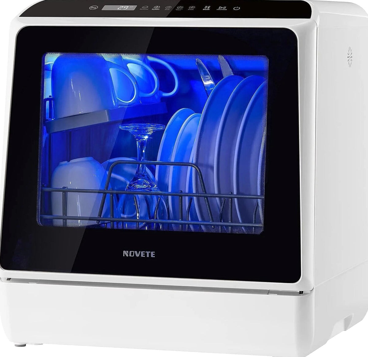NOVETE Countertop Dishwasher, 5 L Water Tank, 5 Programs, White - TDQR01