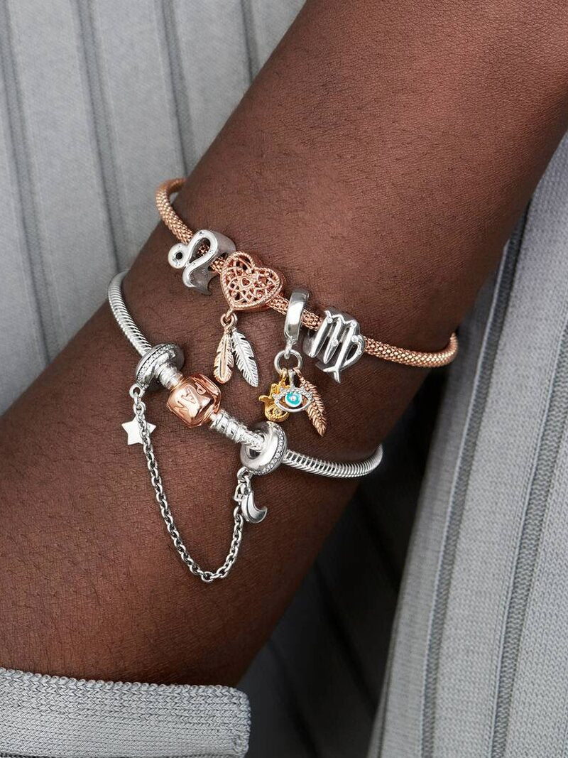 Multitone Hamsa Eye Feather Dangle Charm