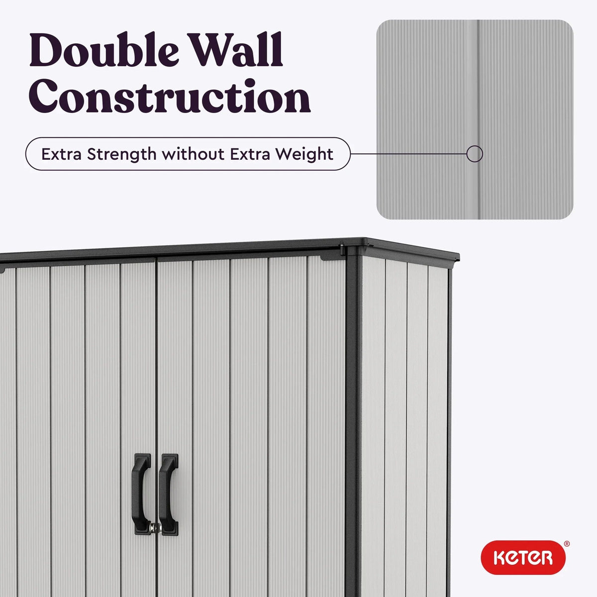 Keter Premier Tall Vertical Resin Outdoor Storage Shed With Floor And Locking Double Doors - Grey