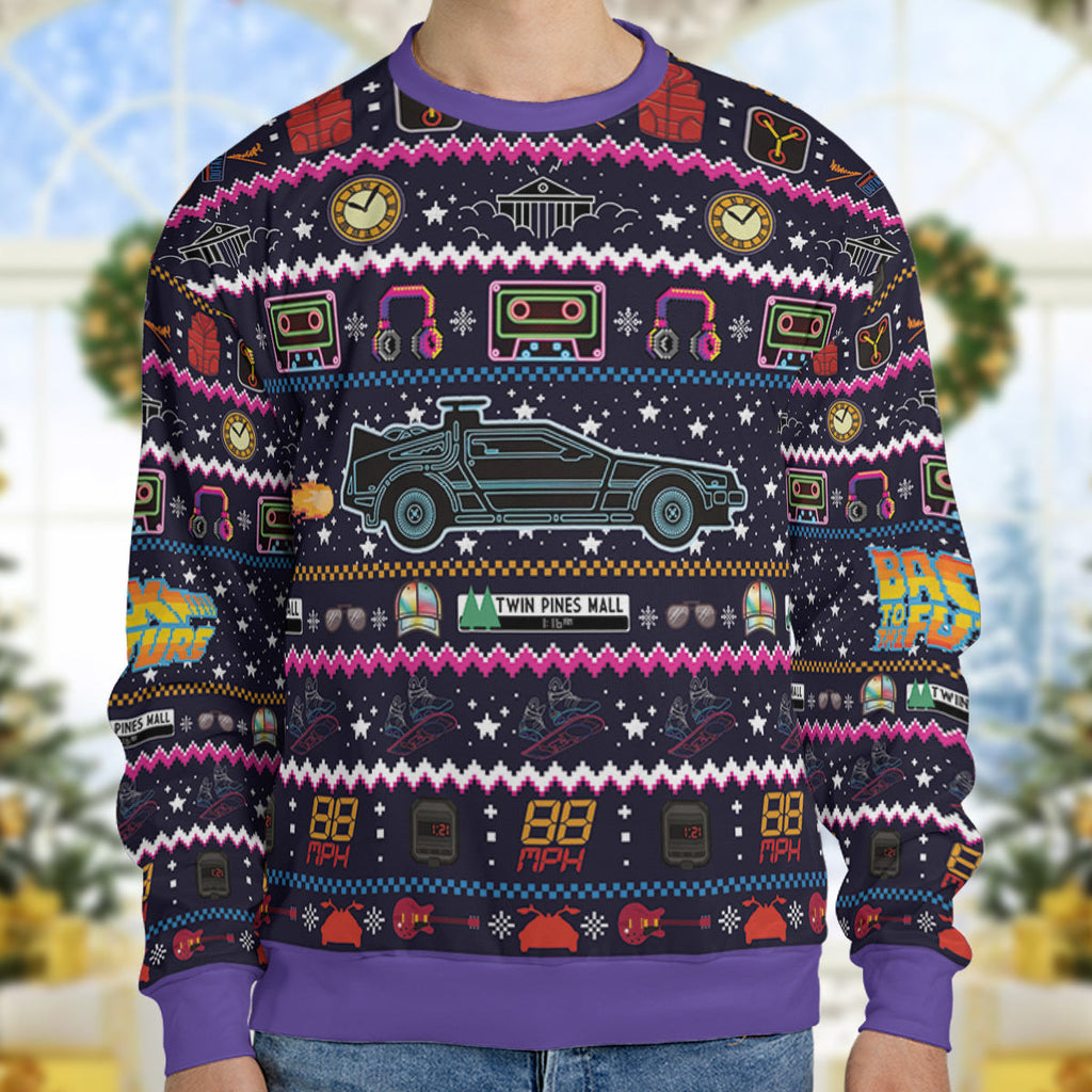 Back to the Future Neon Light Ugly Christmas Sweatshirt