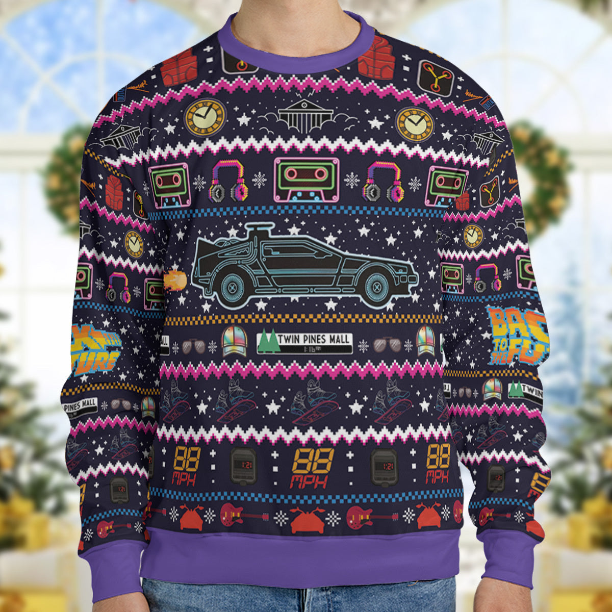 Back to the Future Neon Light Ugly Christmas Sweatshirt