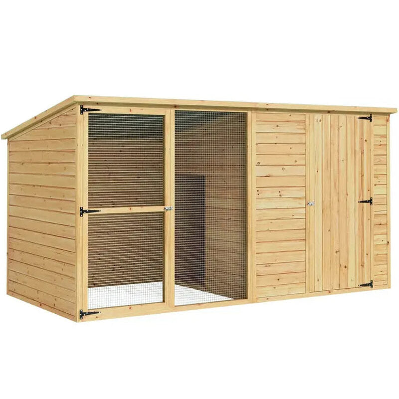 i.Pet Extra-Large Outdoor Wooden Log-Style Dog House With Insulated Bed, 2.28m - Brown