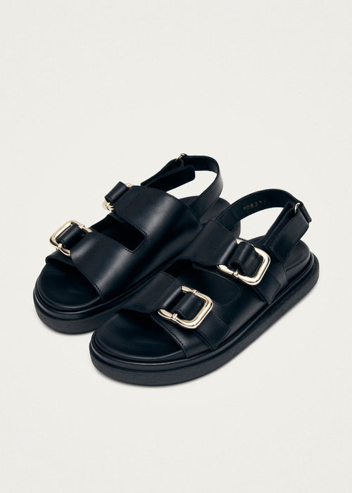 Harper Black Leather Sandals – Chiro Moyo Women's Shoes