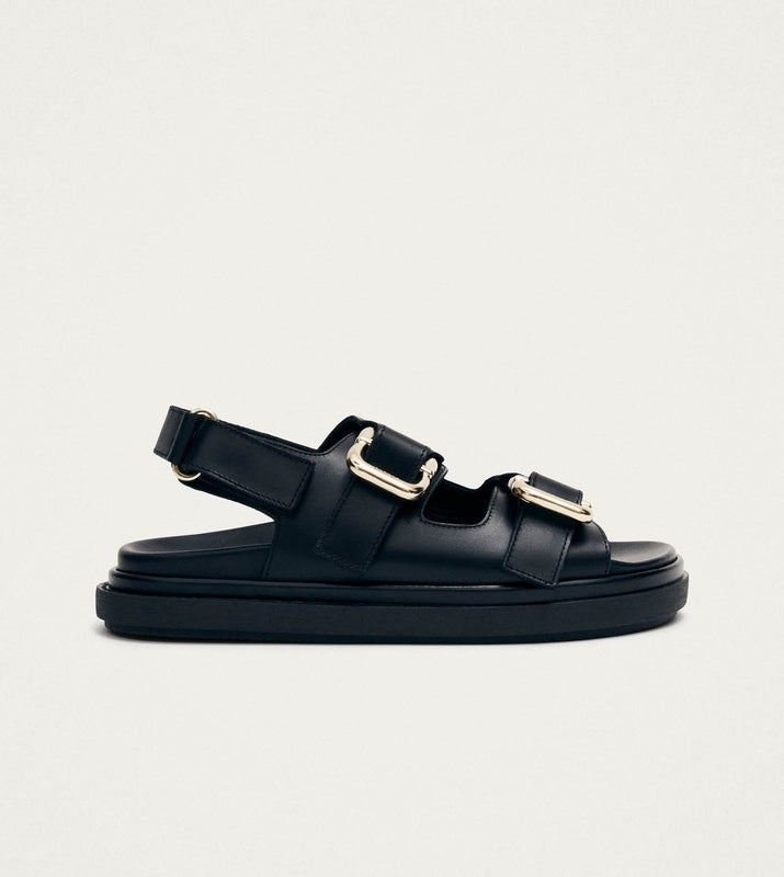 Harper Black Leather Sandals – Chiro Moyo Women's Shoes