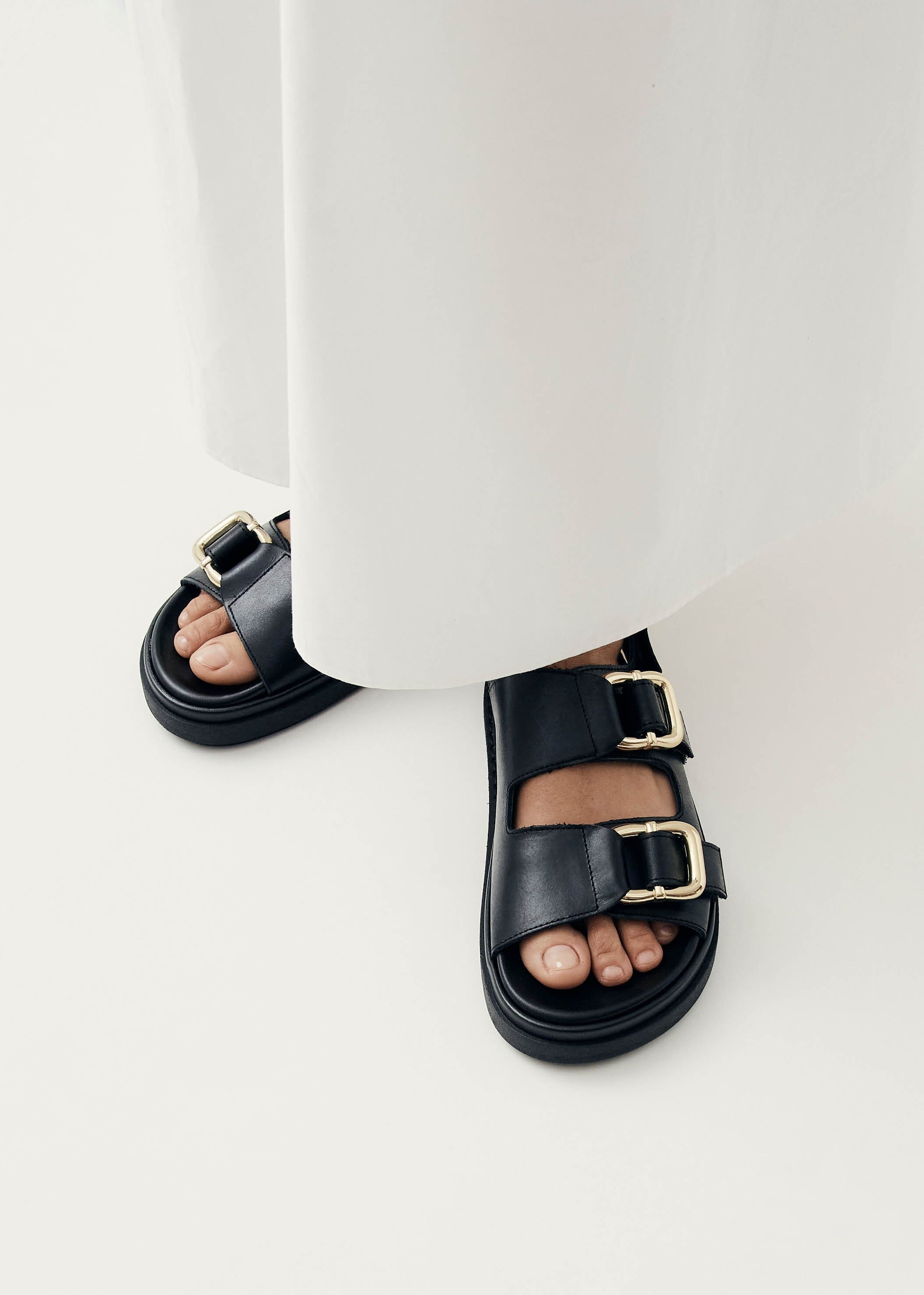 Harper Black Leather Sandals – Chiro Moyo Women's Shoes