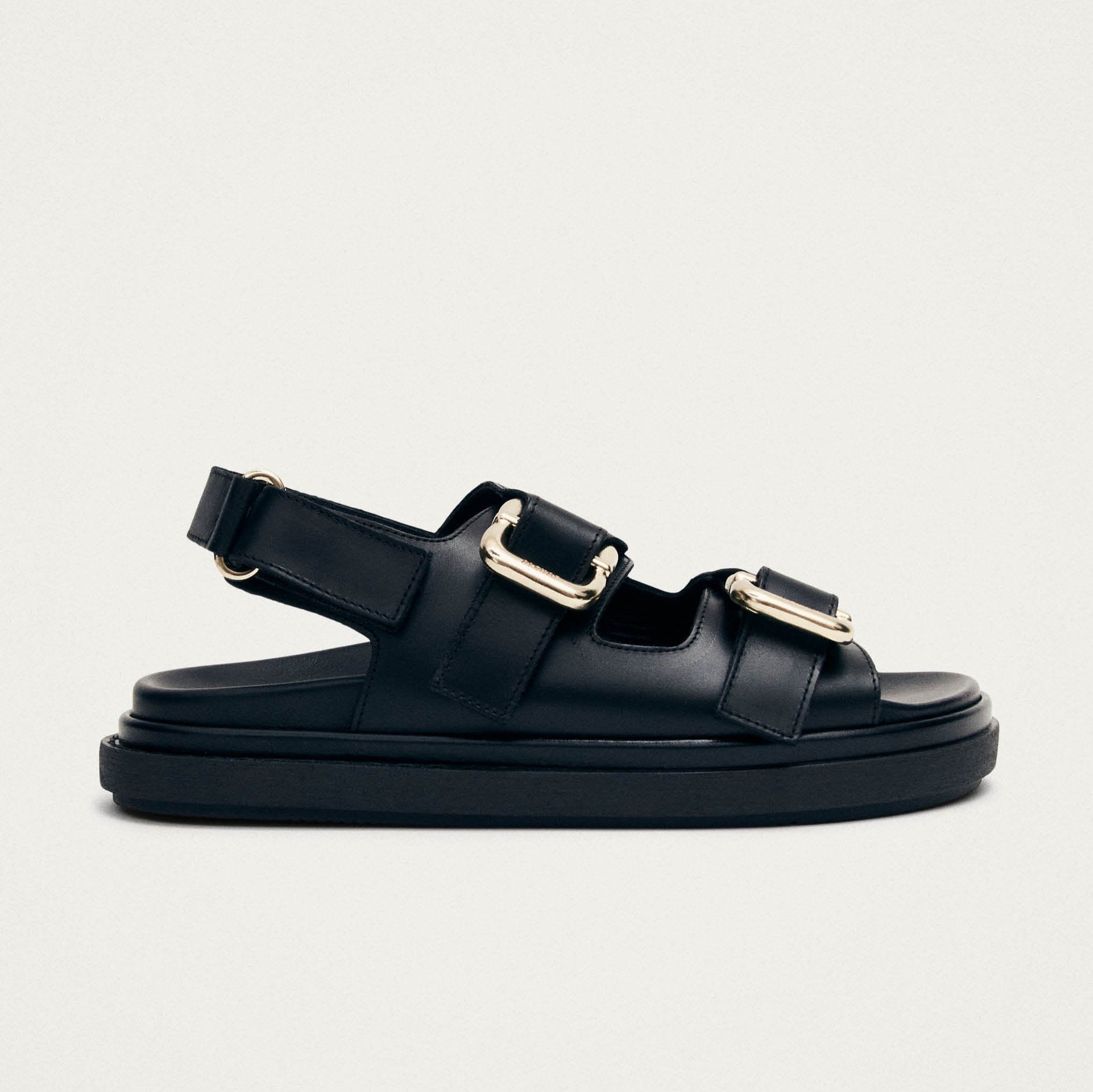 Harper Black Leather Sandals – Chiro Moyo Women's Shoes